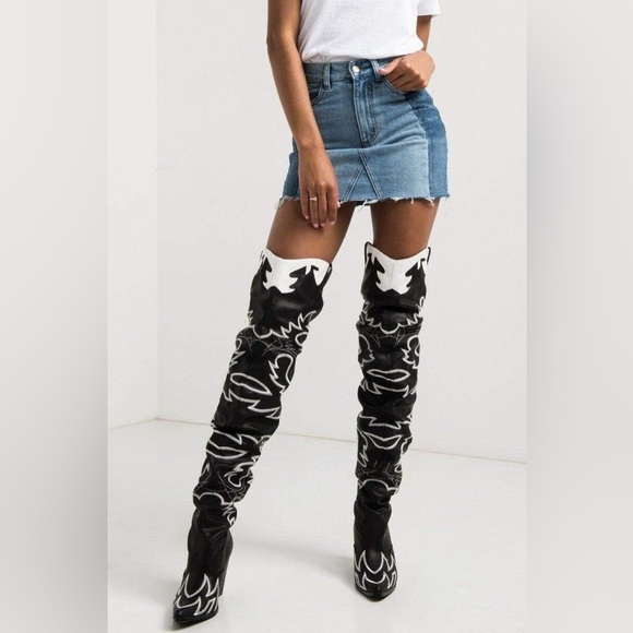 Rock Star Vegan Faux Leather Tall Thigh High Western Cowgirl Cowboy Boots - Picture 9 of 13